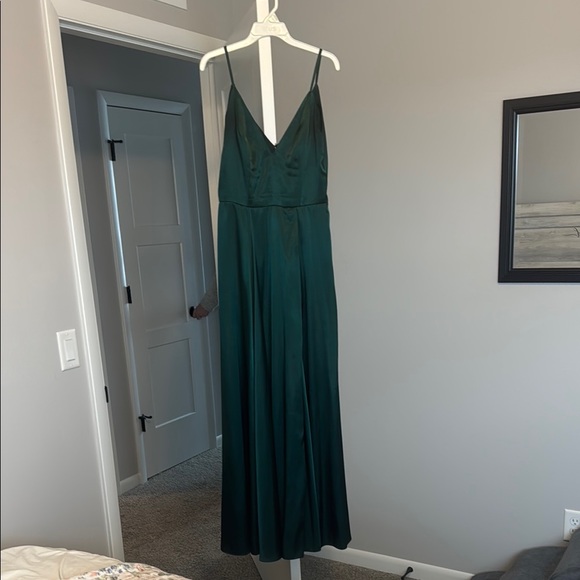 David’s bridal galina signature Emerald Green Spaghetti Strap Dress- worn once. - Picture 1 of 5